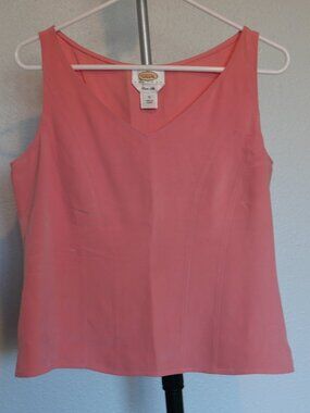 Talbots Coral Pink Sleeveless V-Neck Top Blouse Pure Silk Lined Size 10